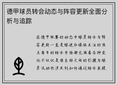 德甲球员转会动态与阵容更新全面分析与追踪