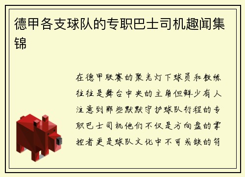 德甲各支球队的专职巴士司机趣闻集锦